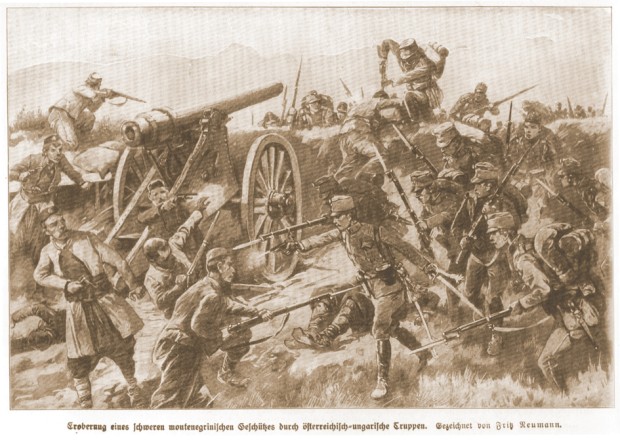 Аустроугарска илустрација битке са црногорским војницима