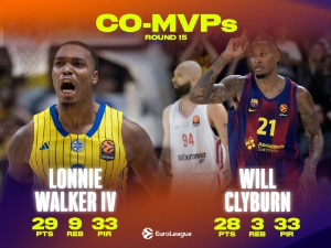 Вокер и Клајбурн поделили МВП награду за 15. коло Евролиге
