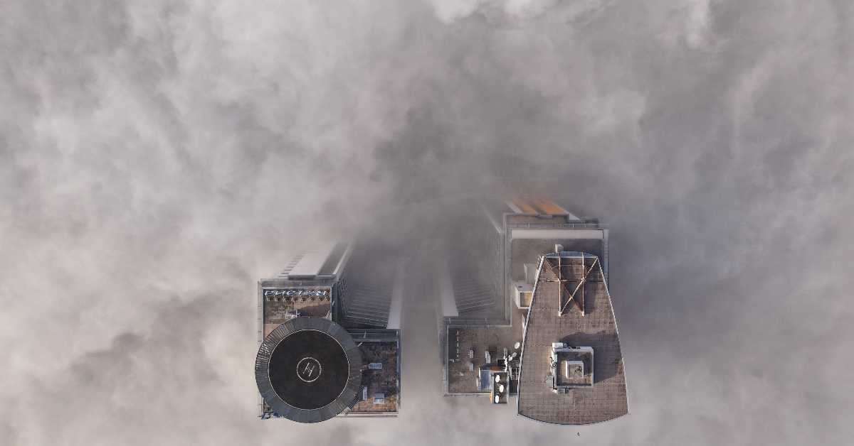 Сарајево у магли, из котлине вире само врхови небодера