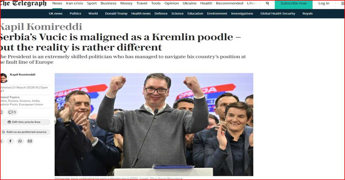Лондонски Телеграф: Вучић није ни за Русију, ни против Европе, његова једина брига је интерес Србије