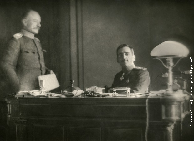 Solunski front – regent Aleksandar Karađorđević i vojvoda Živojin Mišić u štabu Srpske vrhovne komande (snimljeno 1918)
